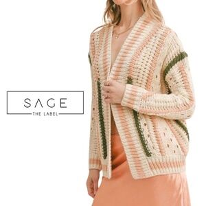 Sage The Label NWT Kalyn Chunky Cardigan In Cream Multi - Size Small